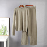 Christmas Gift Hirsionsan Basic Two Piece Knitted Loose Pants and O Neck Sweater Women 2021 Autumn Winter Warm Sets Female Tracksuits Pullovers