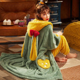 Christmas Gift Pajamas Women's Autumn and Winter Thickened Plush Robe Set Long Student Cartoon Can Be Worn Outside Coral Velvet Home Clothes
