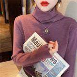 Christmas Gift Solid Turtleneck Knitted Women Pullovers 2021 Autumn Long Sleeve Strech Female Sweater Loose Bottoming Ladies Sweater