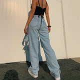 Ripped Straight Women's jeans Baggy Vintage High Waist Boyfriends Mom Denim Distressed Streetwear 2022 Female