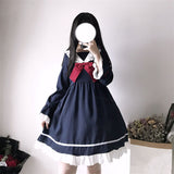 Kukombo Hstar Cute Women's Lolita OP Dress Flouncing Trim Japanese Harajuku Long Sleeves Victorian Dress Vestidos Gothic Lolita Cosplay