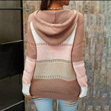 Kukombo 2022 New Female Hoodies Autumn Women Patchwork Hooded Sweater Long Sleeve V-neck Knitted Sweater Casual Striped Pullover Jumpers