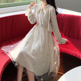 Kukombo Spring College Chiffon Long Sleeve Fairy Dress Party Green Dresses Kawaii Clothes Women Clothing Harajuku Korean Lace Fashion