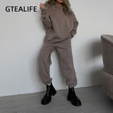 Christmas Gift Solid Cotton-liner Oversize Hoodies and Sweatpants Jogger 2 Pieces Set Women Street Style Hooded Sweatshirt Sport Suit