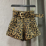 Kukombo  2022 New High quality Fashion Autumn Winter High Waist Leopard Print shorts Women with metal belt