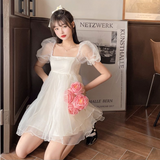 Kukombo  Summer Sexy Party Dress Women French Style Princess Sweet Kawaii Mini Dress Puff Sleeve Casual Office Elegant Dresses For Women