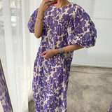 Kukombo Summer New Robe Femme O Neck Puff Sleeve Dress Women Casual Loose Floral Printed Dresses Female Korean Vintage Vestidos
