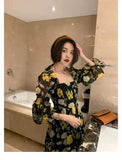 Kukombo One Piece Dress Fairy Floral Midi Dress Women Puff Sleeve Elegant Vintage Dress Female Party Dress Lady 2022 Summer Traf Robe