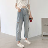 Christmas Gift BGTEEVER Vintage Ripped Holes Women Jeans High Waist Harem Jeans Pants Female 2021 Spring Summer Loose Denim Trousers Femme