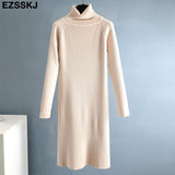 Christmas Gift 2021 Autumn Winter long thick Sweater Dress Women turtleneck long Sleeve straight maix Dress female girl warm long dress