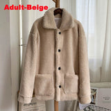 Christmas Gift 2021 Fashion Mother & Daughter Teddy Faux Fur Coat Winter Warm Pocket Women Girls Overcoats Sisters Street Sweet Jacket Coats