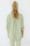 Kukombo Stylish Women's Classic-Fit Long Sleeve Lightweight Button Down Shirt  Vertical Stripes Oversize BF Style Top Blouses