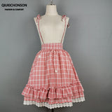 Kukombo Kawaii Lolita Skirt Japanese Soft Girl Teenage Students  Jumpsuit Daisy Appliques Lace Patchwork Ruffle Plaid Suspender Skirts