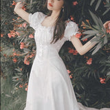 Kukombo Elegant Fairy Dress Women White French Puff Sleeve Chiffon Dress Korean Japan Style Sweet Vintage Retro Summer Dress 2022