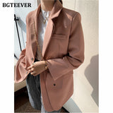 Christmas Gift BGTEEVER 2021 Spring Autumn Solid Jacket Women Suits Single-breasted Pink Blazer Office Ladies Formal Blazer Female Outwear