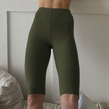 Christmas Gift Hirsionsan Summer Knitted Women Shorts Soft Cotton Five Point Pants High Waisted and Elasticity Fitness Skinny Short Pants 2021