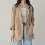 Kukombo Cotton Linen Blazer Women 2023 New Arrival Ropa Mujer Solid Color Single Button Long Sleeve Jackets Casual All-match