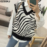 Christmas Gift highquality oversize thick cashmere Zebra sweater vest women 2021 autumn winter women female v-neck sweater top