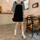Kukombo Woman's Denim Overalls Solid Color Black Korean Preppy Style Fashion Jumpsuits Denim Dress Strap Skirt Summer Women Overalls