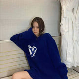 Christmas Gift 2021 New Autumn Winter Letter Pattern Blue Pullover Long Sleeve Knit Sweater свитер Round Neck Women Sweater Loose Sweater Top