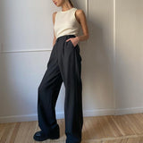 Hirsionsan High Waisted Loose Straight Trousers Women 2021 New Office Lady Cusual Wide Leg Pants Vintage Zipper-Up Female Pants