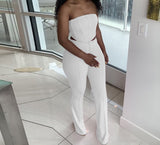 Kukombo Two Piece Chic Summer Suits Solid Tube Top & Slim Pants Set