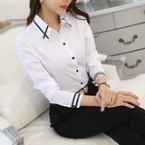 GAOKE OL Work Wear White Blue Blouse Plus Size Long Sleeve Turn-down Collar Formal Elegant Female Shirt Ladies Tops School