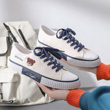Kukombo Women's High Platform Bear White Kawaii Canvas Sports Shoes Flat Sneakers Anime Spring Vulcanize Trainers Korean Rubber