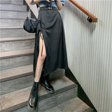 Kukombo Summer New Harajuku Lace Up Women Skirts Irregular Black High Waist Long Skirts Punk Gothic Chic Streetwear Saias Femininas