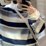 Christmas Gift Loose Stripe O-neck T-shirt Woman's Korea Oversized Long Sleeve Tops Woman Casual 2XL Long T-shirts Harajuku Women Summer 2021