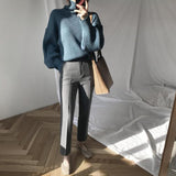 Hirsionsan Chic Sweater Women Lazy Oversized Winter Vertical Bar Jumper Knit Thicken Solid Color Pullover Tops Warm Casual Tops