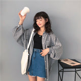 Kukombo Shirts Women Spring Long Sleeve Plaid Loose 2XL Students All-Match Street Wear Korean Style Leisure Blouses Womens Tops Chic New