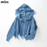 Christmas Gift Aproms Casual Tassel Hooded Knitted Sweater Women Zipper Loose Cropped Cardigans 2021 Winter Coat Cool Gilrs Streetwear Jumper