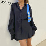 Christmas Gift Msfancy Summer 2 Pieces Skirt Set Women 2021 Satin Long Sleeve Loose Shirt A-line Mini Skirt Elegant Conjuntos De Vestido