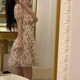 Kukombo  Summer Elegant Floral Dress Women Lace Up Designer Backless Sexy Mini Dress French Retro High Waist Chic Party Sweet Dress 2022 K121