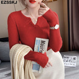 Christmas Gift Basic Loose V-Neck Sweater Pullover Women Autumn winter Casual long Sleeve Sweater For women Female Chic Jumpers top