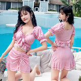 Kukombo Women's Swimwear 2022 Summer Suit 2 Piece Swimsuit with Skirt Ruffles Plaid Print High Waisted Bikini Set Bathing Suit Beachwear