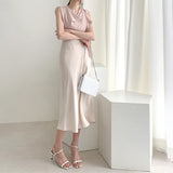 Kukombo Elegant High Waist Satin Skirt Women Casual A-Line Midi Silk Slim 2022 Summer
