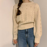 Kukombo 2022 Autumn Winter Women's Sweaters Cutout Pullovers Warm Minimalist Korean Fashionable Solid Short Jumpers SW18189