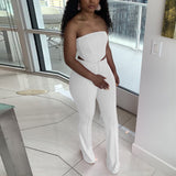 Kukombo Two Piece Chic Summer Suits Solid Tube Top & Slim Pants Set