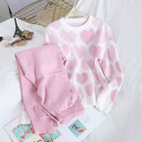 Christmas Gift Fashion Sweet Lovely Beaded Ageing Hoodie with Sleeves + High Waist Double Pocket Lace-up Pants Women's Knitted Two-Piece Set