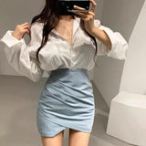 Kukombo  Fashion Ladies Skirt Spring Autumn Solid Color Womens Mini Skirt Sexy Clubwear High Waist Pencil Cross Skirt For Women Size S-XL