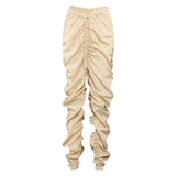 Christmas Gift JuSaHy Autumn Y2K Solid Casual Straight Pants for Women Fashion Pleated High Waist Elastic Trousers Streetwear Female Bottoms