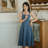 Kukombo Dresses For Women 2022 Blue Gentle And Wild Sleeveless Sling Dress Summer French Fashion Retro First Love Dress