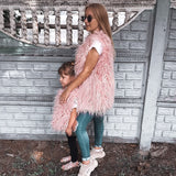 Christmas Gift 2021 Autumn Winter Mother & Daughter Shaggy Faux Fur Vest Fashion Fluffy Sleeveless Waistcoat Outfits Street Fur Jacket Coats