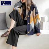 Christmas Gift Plaid Knitted Women Sweater 2021 Winter Fashion V-Neck Single Breasted Female Cardigans Long Sleeve Loose Ladies Sweater
