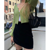 Kukombo Women Sweater Cardigan Korean Long Sleeve Crop Top Green Cardigans Vintage Knitted Sweaters Korean Crop Sweater White Ladies Top