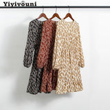 Christmas Gift Yiyiyouni Bohemian Floral Elastic Waist Dress Women Spring Long Sleeve Chiffon Ruffle Mini Dress Women Reched Party Dress Female