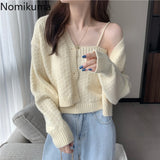 Kukombo 2022 New Knitted Cardigan Women Single Breasted Long Sleeve Knitwear Korean Chic All-match Short Sweater Female 3e038