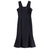 Christmas Gift FANSILANEN Office Lady Elegant Slim Long Black Dress Women Sleeveless White Skirts 2021 Summer New Pleated Sexy Dress